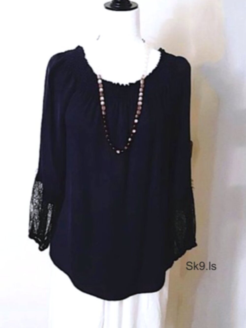 KOBI HALPERIN Silk Lace Blue Boat/Off-Shoulder Top